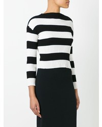schwarzer und weißer horizontal gestreifter Pullover mit einem Rundhalsausschnitt von Boutique Moschino
