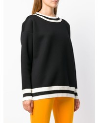 schwarzer und weißer horizontal gestreifter Pullover mit einem Rundhalsausschnitt von Moncler