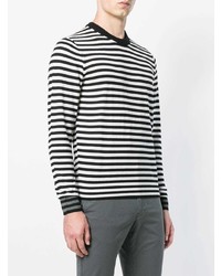 schwarzer und weißer horizontal gestreifter Pullover mit einem Rundhalsausschnitt von Ps By Paul Smith