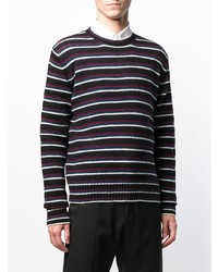 schwarzer und weißer horizontal gestreifter Pullover mit einem Rundhalsausschnitt von Prada