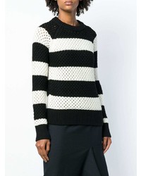 schwarzer und weißer horizontal gestreifter Pullover mit einem Rundhalsausschnitt von Proenza Schouler