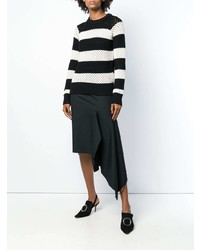 schwarzer und weißer horizontal gestreifter Pullover mit einem Rundhalsausschnitt von Proenza Schouler