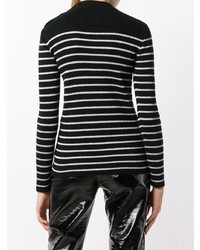 schwarzer und weißer horizontal gestreifter Pullover mit einem Rundhalsausschnitt von Saint Laurent