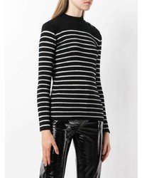 schwarzer und weißer horizontal gestreifter Pullover mit einem Rundhalsausschnitt von Saint Laurent