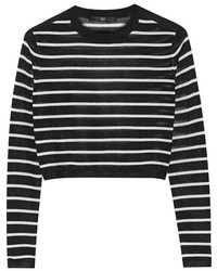 schwarzer und weißer horizontal gestreifter Pullover mit einem Rundhalsausschnitt von Tibi