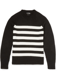 schwarzer und weißer horizontal gestreifter Pullover mit einem Rundhalsausschnitt von Tom Ford