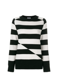 schwarzer und weißer horizontal gestreifter Pullover mit einem Rundhalsausschnitt von Tomas Maier