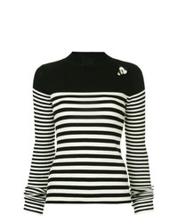 schwarzer und weißer horizontal gestreifter Pullover mit einem Rundhalsausschnitt von Tu Es Mon Trésor