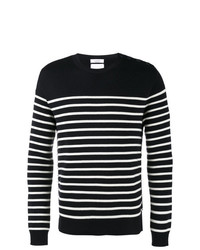 schwarzer und weißer horizontal gestreifter Pullover mit einem Rundhalsausschnitt von Valentino