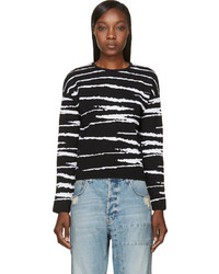 schwarzer und weißer horizontal gestreifter Pullover mit einem Rundhalsausschnitt von Versace
