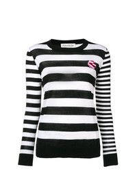 schwarzer und weißer horizontal gestreifter Pullover mit einem Rundhalsausschnitt von Être Cécile