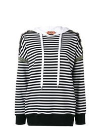 schwarzer und weißer horizontal gestreifter Pullover mit einer Kapuze von N°21