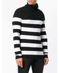 schwarzer und weißer horizontal gestreifter Rollkragenpullover von Balmain