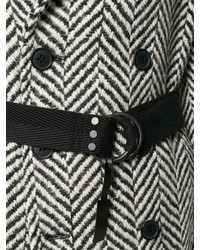 schwarzer und weißer Mantel mit Fischgrätenmuster von Saint Laurent