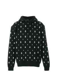 schwarzer und weißer Pullover mit einem Kapuze mit geometrischem Muster