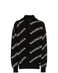 schwarzer und weißer Pullover mit einem Reißverschluss am Kragen von Balenciaga