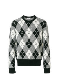 schwarzer und weißer Pullover mit einem Rundhalsausschnitt mit Argyle-Muster