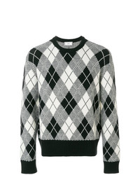 schwarzer und weißer Pullover mit einem Rundhalsausschnitt mit Argyle-Muster von AMI Alexandre Mattiussi