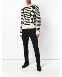 schwarzer und weißer Pullover mit einem Rundhalsausschnitt mit Argyle-Muster von Saint Laurent