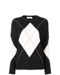 schwarzer und weißer Pullover mit einem Rundhalsausschnitt mit Argyle-Muster von Giada Benincasa