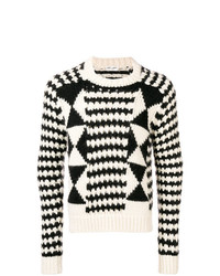 schwarzer und weißer Pullover mit einem Rundhalsausschnitt mit Argyle-Muster von Saint Laurent