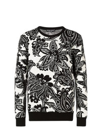 schwarzer und weißer Pullover mit einem Rundhalsausschnitt mit Blumenmuster von Alexander McQueen