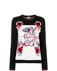 schwarzer und weißer Pullover mit einem Rundhalsausschnitt mit Blumenmuster von Kenzo