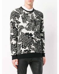 schwarzer und weißer Pullover mit einem Rundhalsausschnitt mit Blumenmuster von Alexander McQueen