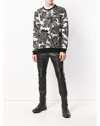 schwarzer und weißer Pullover mit einem Rundhalsausschnitt mit Blumenmuster von Alexander McQueen