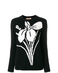 schwarzer und weißer Pullover mit einem Rundhalsausschnitt mit Blumenmuster von N°21
