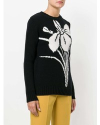 schwarzer und weißer Pullover mit einem Rundhalsausschnitt mit Blumenmuster von N°21
