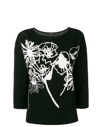 schwarzer und weißer Pullover mit einem Rundhalsausschnitt mit Blumenmuster von Weekend Max Mara