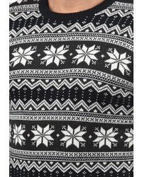 schwarzer und weißer Pullover mit einem Rundhalsausschnitt mit Norwegermuster von Solid