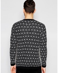 schwarzer und weißer Pullover mit einem Rundhalsausschnitt mit geometrischem Muster von Asos