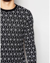 schwarzer und weißer Pullover mit einem Rundhalsausschnitt mit geometrischem Muster von Asos
