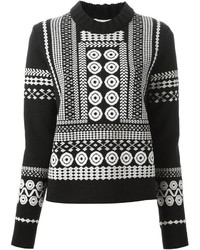 schwarzer und weißer Pullover mit einem Rundhalsausschnitt mit geometrischem Muster von Chloé