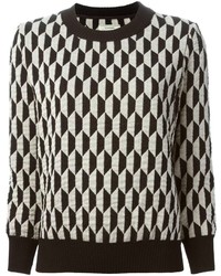 schwarzer und weißer Pullover mit einem Rundhalsausschnitt mit geometrischem Muster von Forte Forte