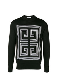 schwarzer und weißer Pullover mit einem Rundhalsausschnitt mit geometrischem Muster von Givenchy