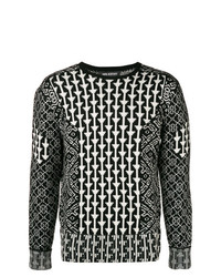 schwarzer und weißer Pullover mit einem Rundhalsausschnitt mit geometrischem Muster von Neil Barrett