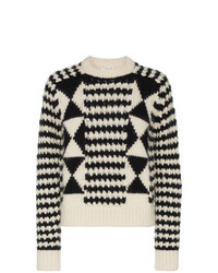 schwarzer und weißer Pullover mit einem Rundhalsausschnitt mit geometrischem Muster von Saint Laurent