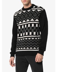 schwarzer und weißer Pullover mit einem Rundhalsausschnitt mit geometrischem Muster von Prada