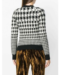 schwarzer und weißer Pullover mit einem Rundhalsausschnitt mit Hahnentritt-Muster von Saint Laurent