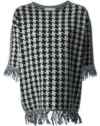 schwarzer und weißer Pullover mit einem Rundhalsausschnitt mit Hahnentritt-Muster von Stella McCartney
