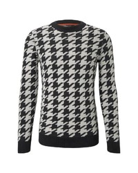 schwarzer und weißer Pullover mit einem Rundhalsausschnitt mit Hahnentritt-Muster von Tom Tailor Denim