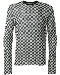 schwarzer und weißer Pullover mit einem Rundhalsausschnitt mit Karomuster von Lanvin