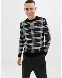 schwarzer und weißer Pullover mit einem Rundhalsausschnitt mit Karomuster von ONLY & SONS