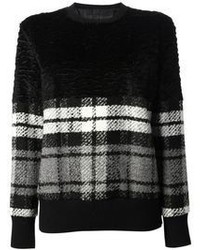 schwarzer und weißer Pullover mit einem Rundhalsausschnitt mit Schottenmuster von Drome