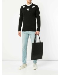 schwarzer und weißer Pullover mit einem Rundhalsausschnitt mit Sternenmuster von GUILD PRIME