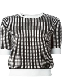schwarzer und weißer Pullover mit einem Rundhalsausschnitt mit Vichy-Muster von Carven