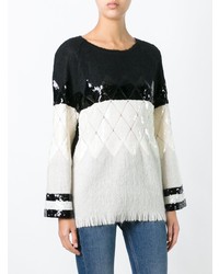 schwarzer und weißer Pullover mit einem Rundhalsausschnitt von Aviu